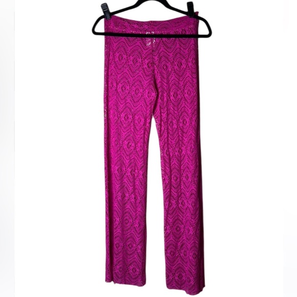 BECCA by Rebecca Virtue Boho Crochet Lace Beach Cover Up Pants - Fuchsia- Small - Picture 3 of 12